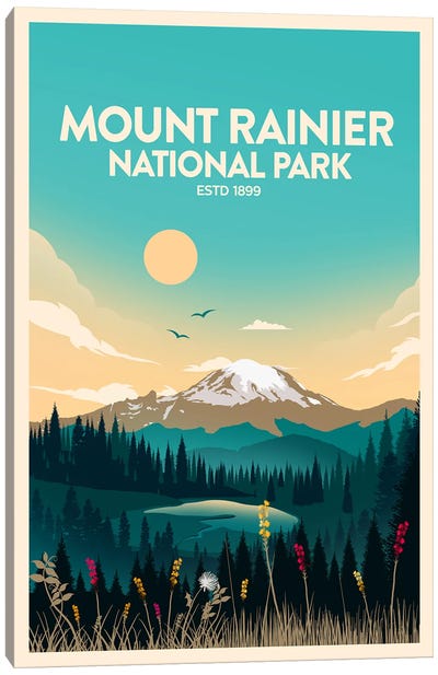 Mount Rainier National Park Canvas Art Print - Scenic & Nature Typography