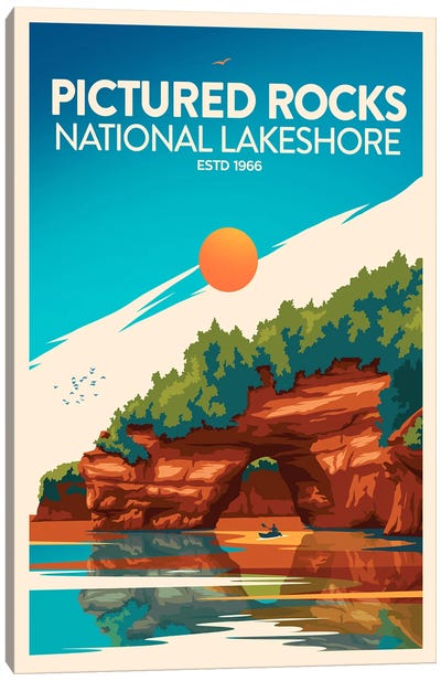 Pictured Rocks National Lakeshore Canvas Art Print - Scenic & Nature Typography