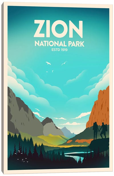Zion National Park Canvas Art Print - Scenic & Nature Typography