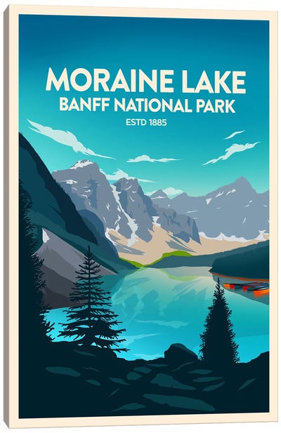 Moraine Lake Banff National Park Canvas Art Print - Scenic & Nature Typography