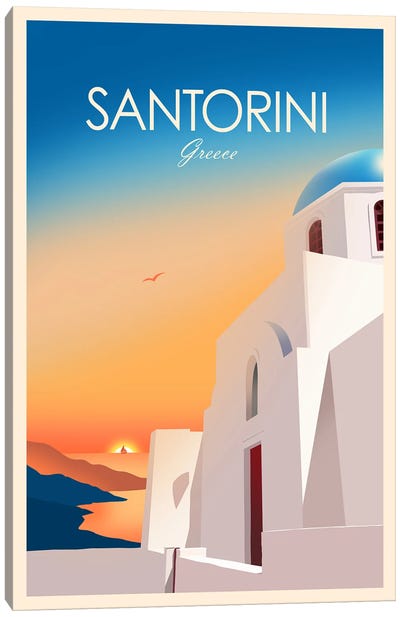 Santorini Canvas Art Print - Blue Domed Church Santorini