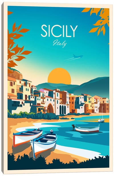 Sicily Canvas Art Print - Coastal Village & Town Art