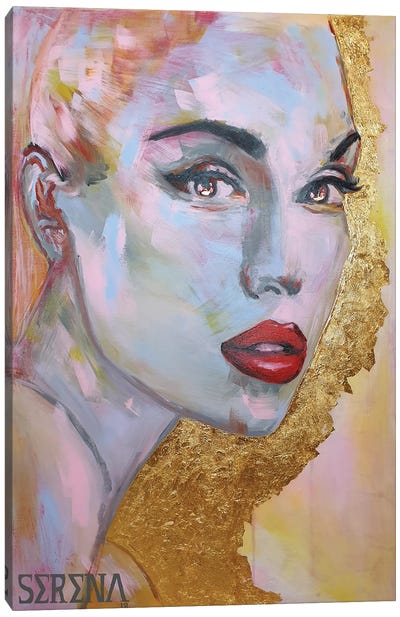 Woman With Red Lipstick Canvas Art Print - Gold & Pink Art