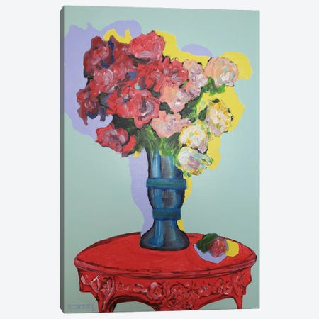 Flower Vase On Red Table Canvas Print #SIG21} by Serena Singh Canvas Wall Art
