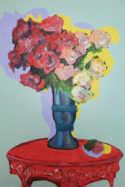 Fine Art Print: Flower Vase On Red Table by Serena Singh