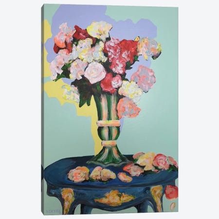 Flower Vase On Blue Table Canvas Print #SIG22} by Serena Singh Canvas Artwork