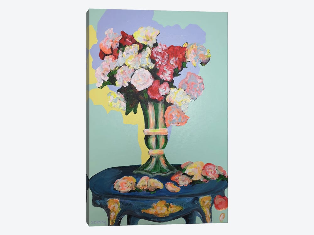 Flower Vase On Blue Table by Serena Singh 1-piece Canvas Art