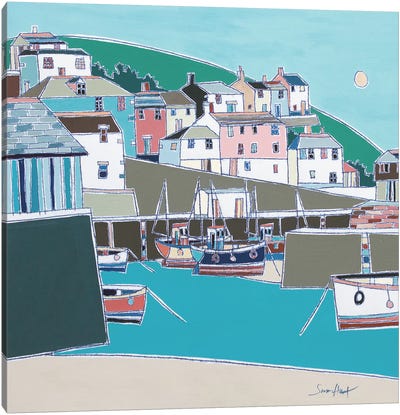 Harbour. Mevagissey Canvas Art Print - Kids Nautical Art