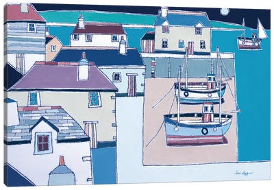 Midnight, Sheltered Harbour Canvas Art Print - Kids Nautical Art