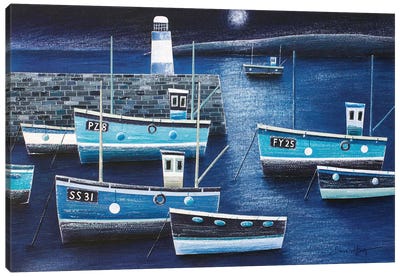 Moonlight On St Ives Canvas Art Print - Simon Hart