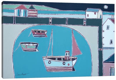 Night Harbour Canvas Art Print - Kids Nautical Art