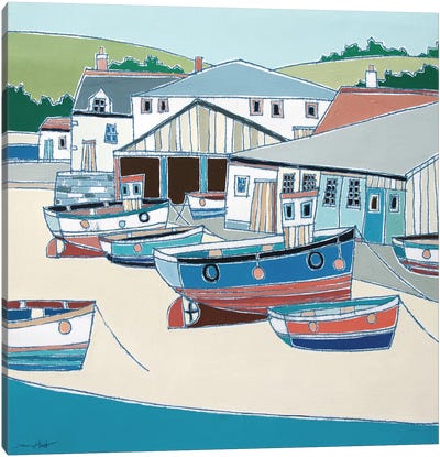 Boatyard, Salcombe Canvas Art Print - Kids Nautical Art