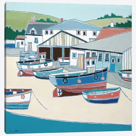 Boatyard, Salcombe Canvas Print #SIH24} by Simon Hart Canvas Wall Art