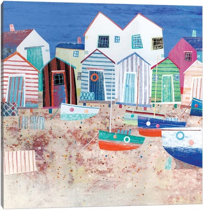 Beach Huts Canvas Art Print - Coastal Village & Town Art