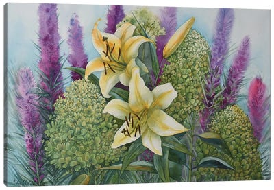 Lilies From My Garden Canvas Art Print - Elena Shichko