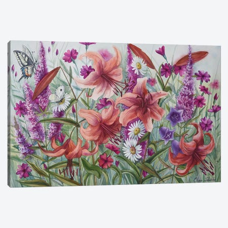 Lilies In Garden Canvas Print #SIK20} by Elena Shichko Canvas Wall Art