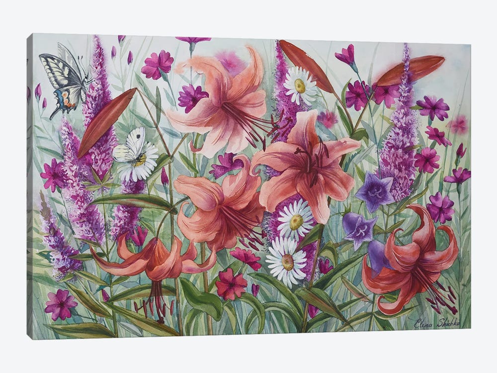Lilies In Garden by Elena Shichko 1-piece Canvas Wall Art