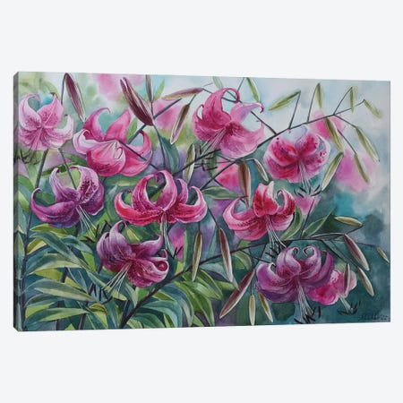 Pink Lilies Canvas Print #SIK27} by Elena Shichko Art Print