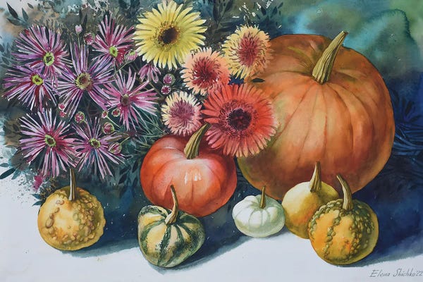 Pumpkins: Still Life With Pumpkins by Elena Shichko