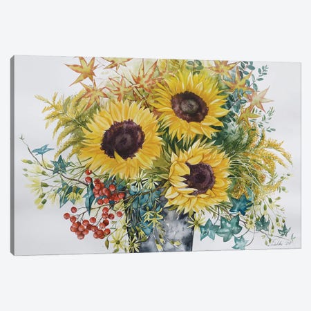 Bouquet With Sunflowers Canvas Print #SIK6} by Elena Shichko Art Print
