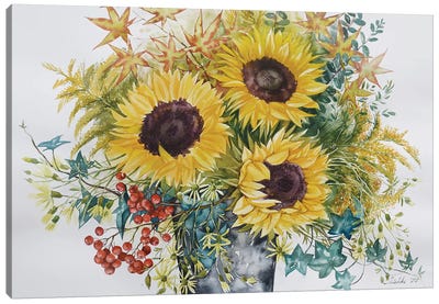 Bouquet With Sunflowers Canvas Art Print - Elena Shichko