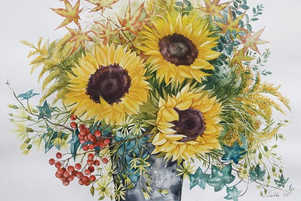 Contemporary Fine Art: Bouquet With Sunflowers by Elena Shichko