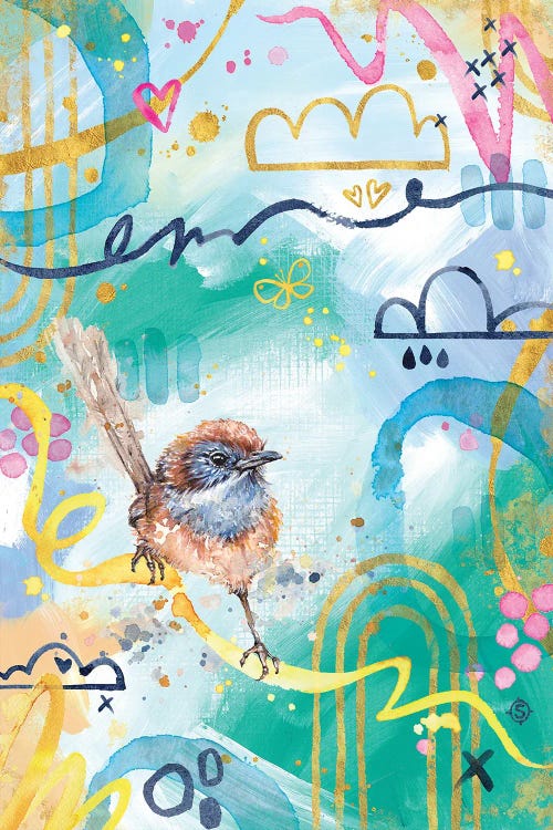 Abstract Blue - Mallee Emu Wren Bird