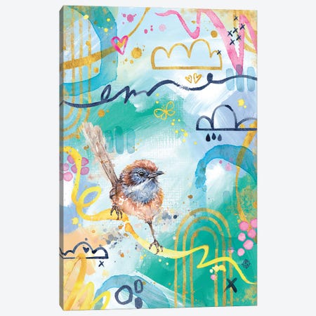 Abstract Blue - Mallee Emu Wren Bird Canvas Print #SIL100} by Sillier Than Sally Canvas Artwork