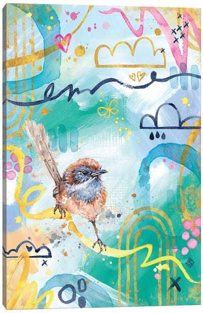 Abstract Blue - Mallee Emu Wren Bird Canvas Art Print - Wrens