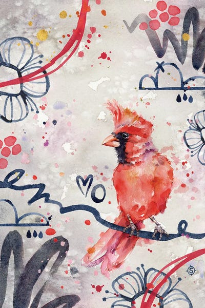 Abstract Red - Red Cardinal Bird by Sillier Than Sally art print