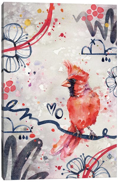 Abstract Red - Red Cardinal Bird Canvas Art Print - Cardinal Art
