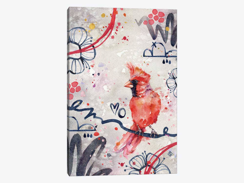 Abstract Red - Red Cardinal Bird by Sillier Than Sally 1-piece Canvas Print