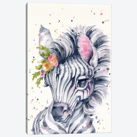 Little Zebra Canvas Print #SIL106} by Sillier Than Sally Art Print