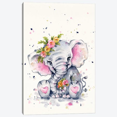 Sweet Elephant Canvas Print #SIL107} by Sillier Than Sally Art Print