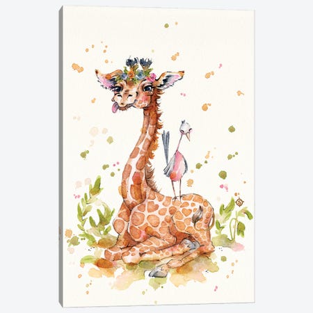 Sweet Giraffe Canvas Print #SIL108} by Sillier Than Sally Canvas Artwork