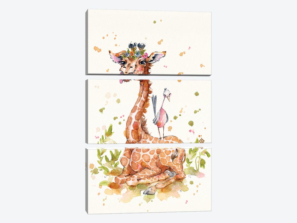 Sweet Giraffe by Sillier Than Sally 3-piece Canvas Artwork