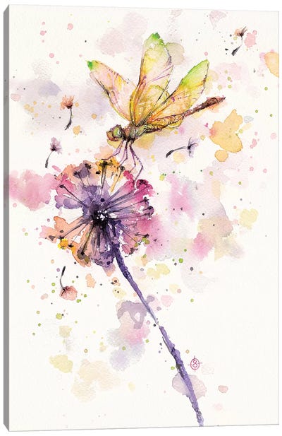 Dragonfly and Dandelion Canvas Art Print - Art for Older Kids