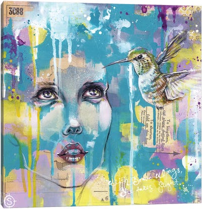 On Brave Wings Canvas Art Print - Hummingbird Art