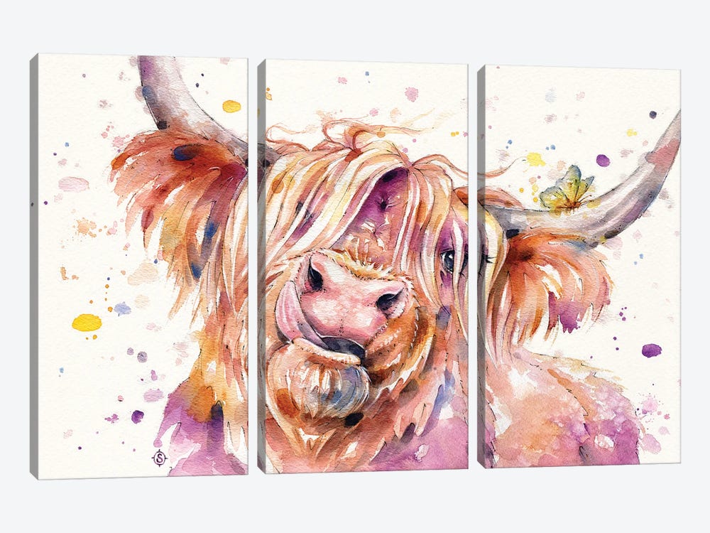 Bad Hair Don't Care (Scottish Highland Cow) by Sillier Than Sally 3-piece Canvas Art
