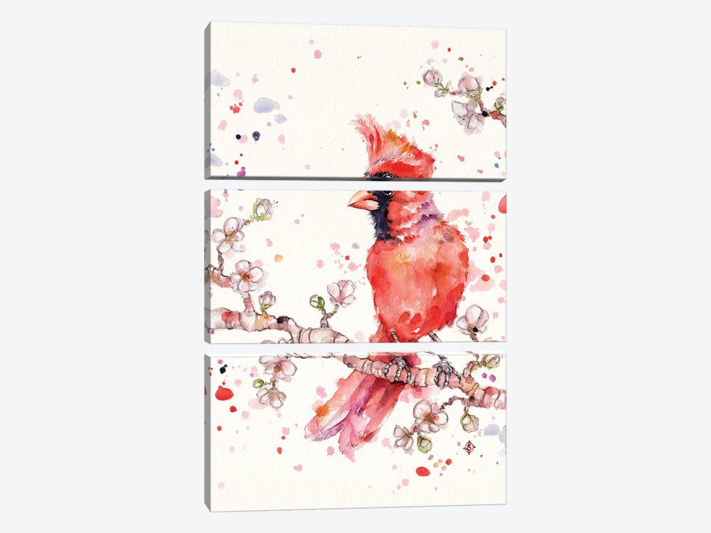 A Change In Seasons (Cardinal Bird) by Sillier Than Sally 3-piece Canvas Art Print