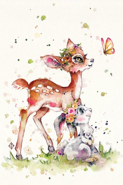 Sweet Woodland Friends (Deer & Bunny) by Sillier Than Sally multi panel art