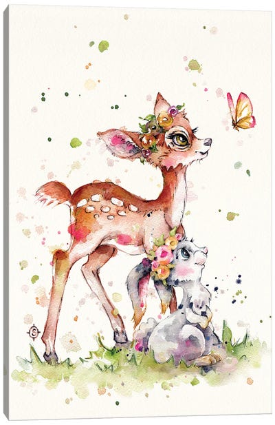 Sweet Woodland Friends (Deer & Bunny) Canvas Art Print - Sillier Than Sally