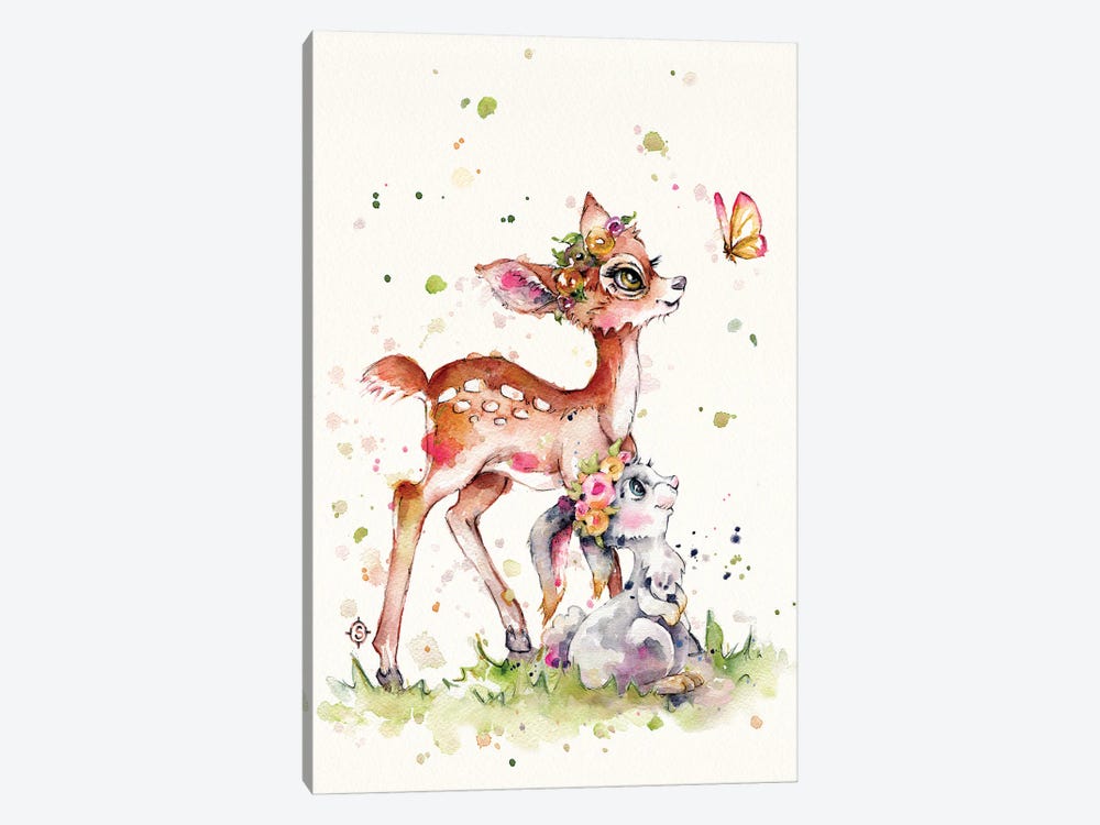 Sweet Woodland Friends (Deer & Bunny) by Sillier Than Sally 1-piece Art Print