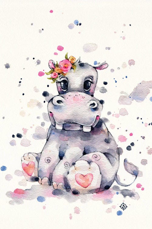 Sweet Hippo by Sillier Than Sally wall art