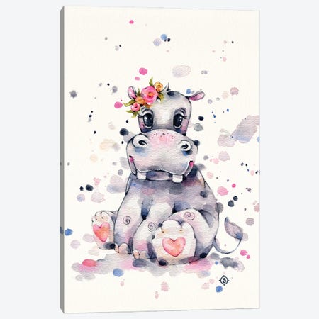 Sweet Hippo Canvas Print #SIL90} by Sillier Than Sally Canvas Artwork