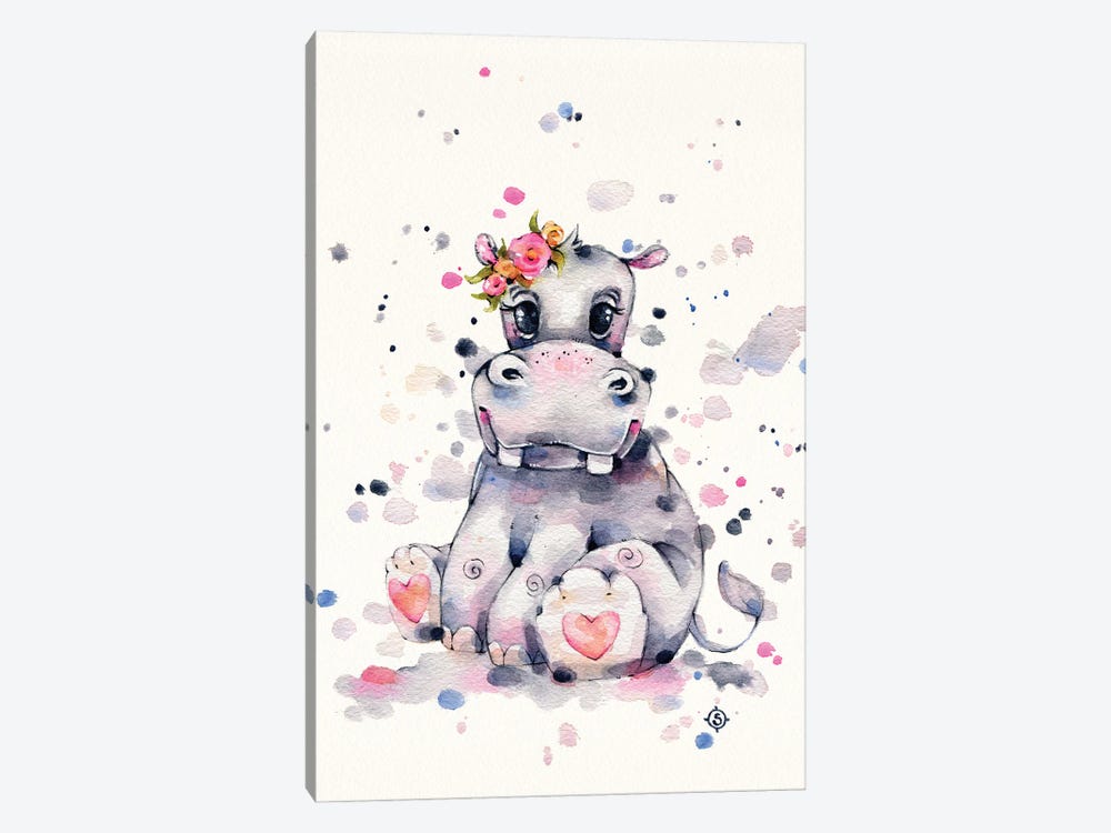 Sweet Hippo by Sillier Than Sally 1-piece Canvas Artwork