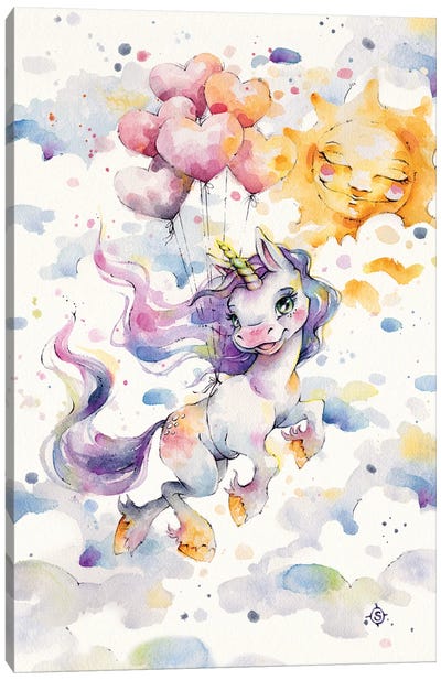 Unicorn Playtime Canvas Art Print - Heart Art