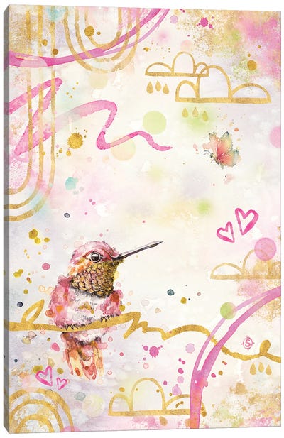 Abstract Pink - Fluffy Hummingbird Canvas Art Print - Hummingbird Art