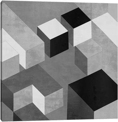 Cubic In Grey II Canvas Art Print - Black & White Patterns