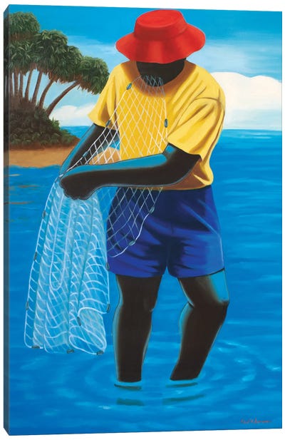 Casting A Net IV Canvas Art Print - Fishing Art